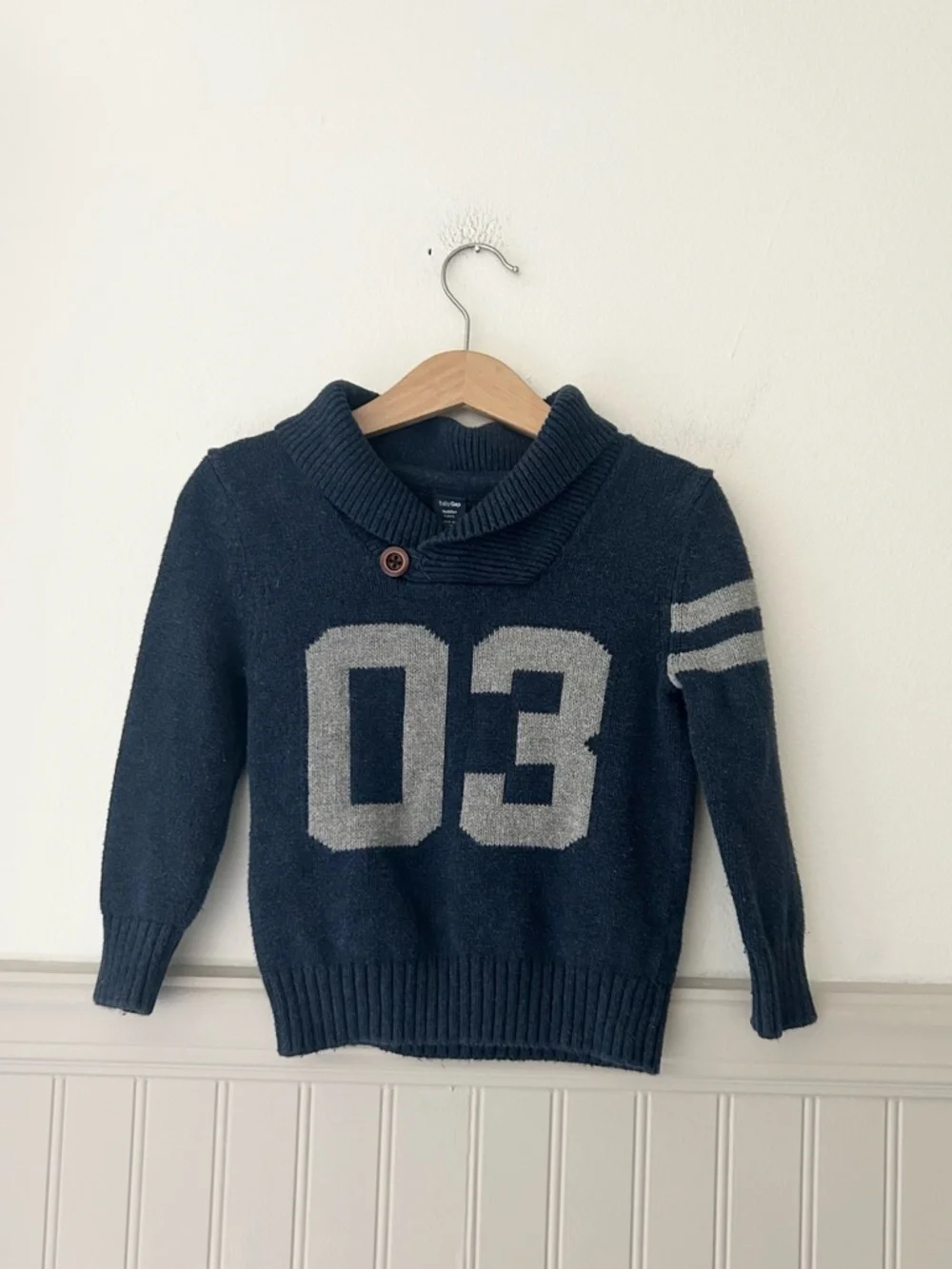 Baby Gap Boys 2T Navy Sweater 03 Shawl Collar Knit Pullover Preppy Varsity Style